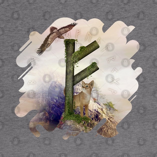 Fehu Rune  Digital Art Collage by Nartissima